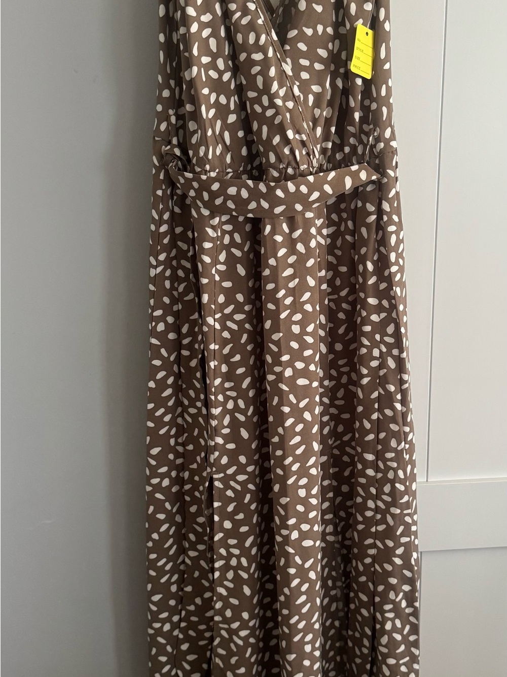 SHEIN Brown and White Printed Wrap Maxi Dress